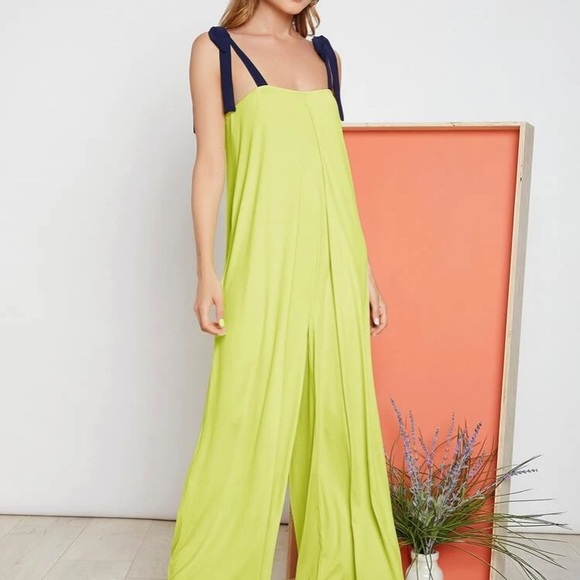 ‼️Last one‼️Lime wide leg blue tie knot jumpsuit - Picture 2 of 7